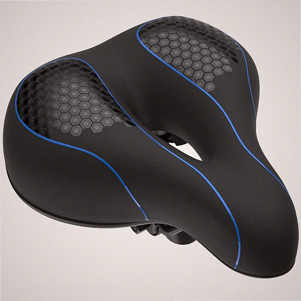 Everlasting Comfort Saddle Wide Bike Seat Black & Blue Comfortable Memory Foam